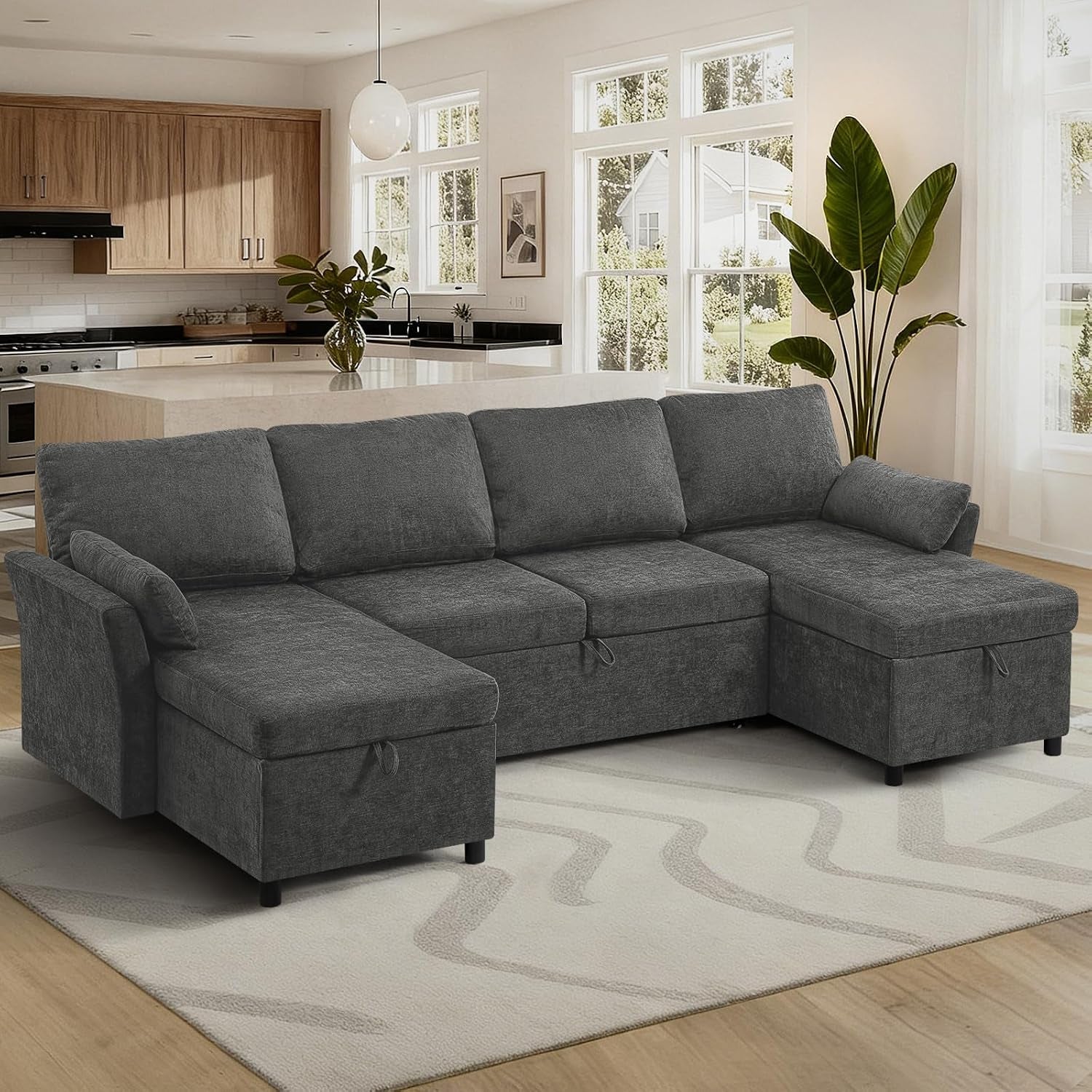 107-inches-chenille-sectional-sofa-with-pull-out-sofa-bed-grey