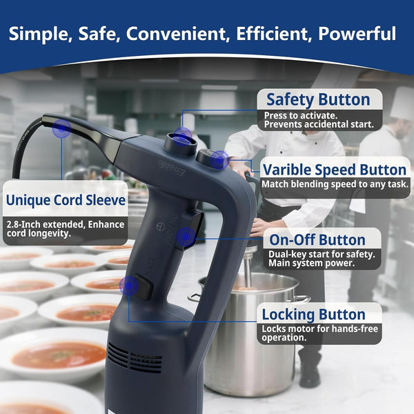500W Commercial Immersion Blender, 16" SUS 304 Removable Shaft, Heavy Duty Power Hand Mixer with Variable Speed 6000-20000RPM, Professional Electric Stick Blender for Restaurant Kitchen Use.3