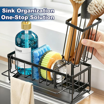 Sponge Holder for Kitchen Sink, Kitchen Sink Caddy, Kitchen Sink Sponge Holder, Dish Sponge Holder, Kitchen Sink Organizer for Sponge, Dish Brush, Scrubber(9.65" X 3.74" X 6.3", Black)6