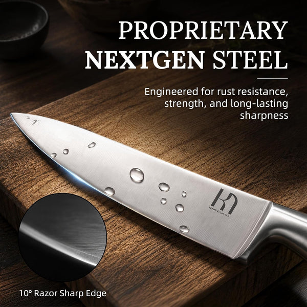 Kitchen Knife Set with Block and Detachable Sharpener | 8-Piece High Carbon Stainless Steel Knife Block Set, Fully Forged Blades & Compact Design4