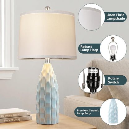 24" Ceramic Table Lamps Set of 2, Modern Nightstand Light, Blue5