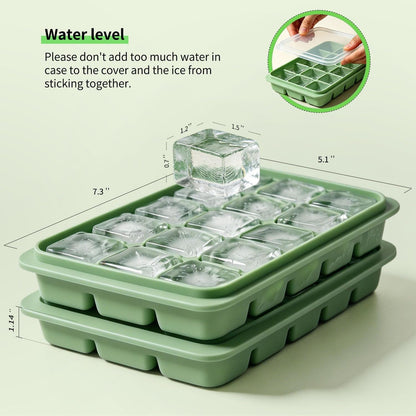 Ice Cube Trays with Lid, 2 Packs 30 Cubes Durable Stackable Flexible Silicone Ice Cube Trays for Freezer with Removable Silicone Lids for Baby Food, Whiskey, Cocktail, Coffee, BPA Free4