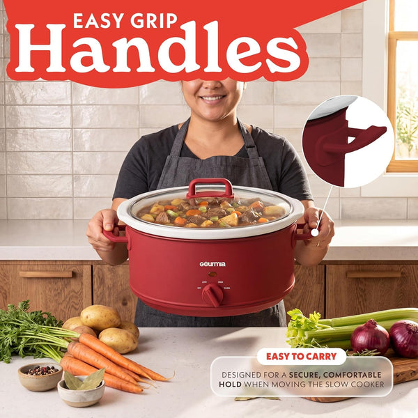 Slow Cooker - 7 Quart Removable Ceramic Pot, Manual Controls with 3 Temperature Settings, Dishwasher Safe Crock and Glass Lid, Red12