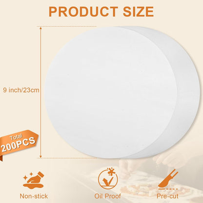 200PCS Parchment Paper Rounds, 9 Inch White Cake Pan Liners, Non-Stick Parchment Rounds for Baking, Seperating Burgers, Butter, Cookies, Freezing, Baking and Candy Wrapper2