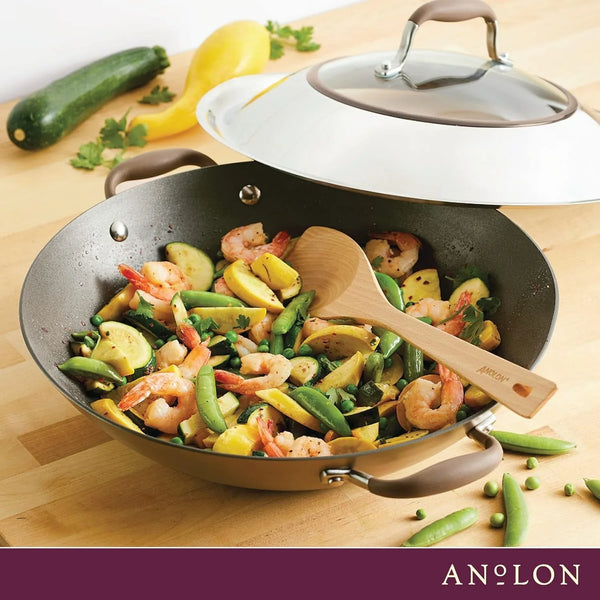 Advanced Home Hard Anodized Nonstick Wok/Stir Fry with Lid and Cooking Tool, 14 Inch, Bronze7