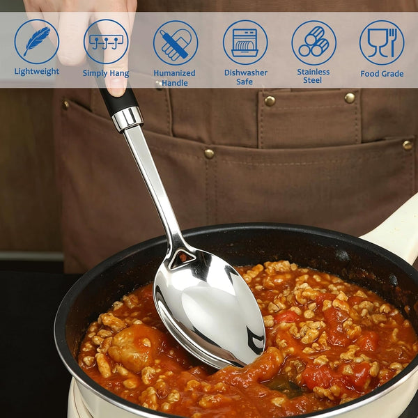 4PCS Stainless Steel Cooking Spatula Spoon Set, Metal Cooking Utensils Set with Anti-Scald Handle, Heat Resistant Kitchen Utensils Set with Turners, Serving Spoon, Ladle, Skimmer, Pasta Server4