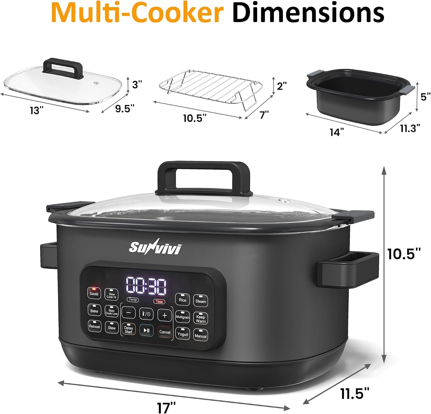 12-in-1-programmable-slow-cooker-6-5qt-with-timer-keep-warm-multicooker-with-timer-temp-control-dishwasher-safe-lid-removable-nonstick-crock-stainless-steel-rack-black