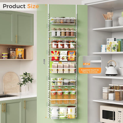 over the Door Pantry Organizer,8-Tier Adjustable Heavy Duty Metal Hanging Storage Rack,Wall Mount Spice Shelf for Kitchen Bathroom Laundry Organization2