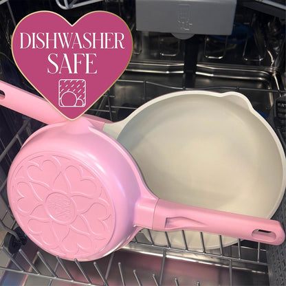 Ceramic Cast Aluminum Nonstick Fry Pan, Fast & Even Heating with Easy Pour Spouts & Comfort-Grip Handle, 9.5-Inch, Pink7