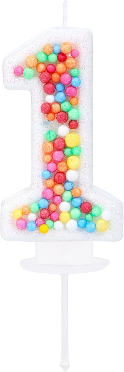 Rainbow Number 1 Candle, Colorful Cake Topper for Girls Birthday1