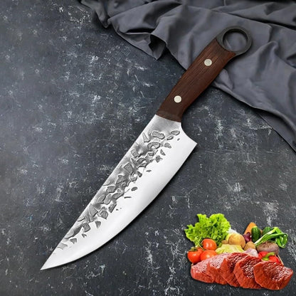 Cleaver Knife, 8 Inch Hammer Forged Japanese Chef Butcher Kitchen Knife with Solid Wood Handle Slicing Boning Sushi Meat Cutting Culinary Tool1