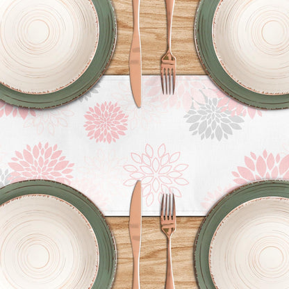 Dahlia Flower Table Runner 13X71 Inch Farmhouse Pink Gray Runners Modern Table Decorations Rustic Geometric Coffee Table Runner for Home Kitchen Dining Room Party (13"X71", Dahlia Floral-Pink)5