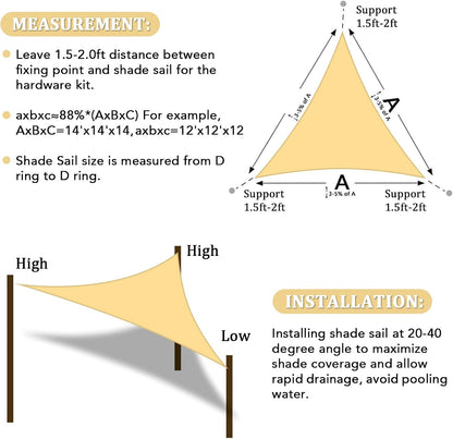 Triangle Sun Shade Sail 16'X16'X16' Permeable Canopy Sand for Patio Garden Yard Deck Pergola (We Make Custom Size)6