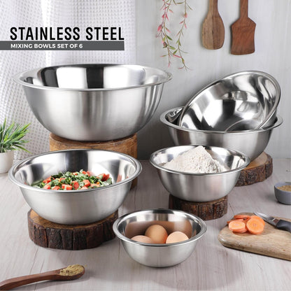 Set of 6 Premium Stainless Steel Mixing Bowls Set, Easy to Clean, Space Saving Nestable Design, Great for Cooking, Baking, Prepping (0.75Qt, 1.5Qt, 3Qt, 4Qt, 5Qt, 8Qt)7
