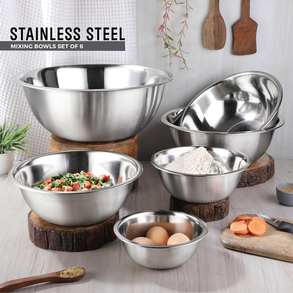 Set of 6 Premium Stainless Steel Mixing Bowls Set, Easy to Clean, Space Saving Nestable Design, Great for Cooking, Baking, Prepping (0.75Qt, 1.5Qt, 3Qt, 4Qt, 5Qt, 8Qt)7