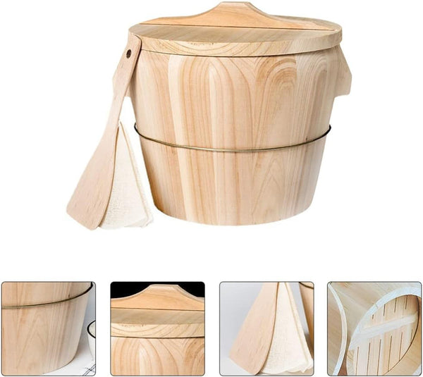 Wooden Rice Steamer Bucket Natural Chinese Material Steamed Rice Barrel with Lid Spoon Cloth and Iron Handles Removable Bottom for Even Cooking and Easy Cleaning 8.26 X 6.49 X 6.49 In9