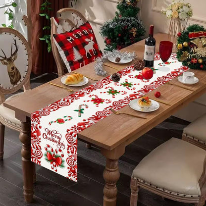 Christmas Linen Red and White Candy Cane Christmas Table Runner 72 Inches Long Seasonal Winter Christmas Xmas Holiday Farmhouse Style Table Decoration (Red)2