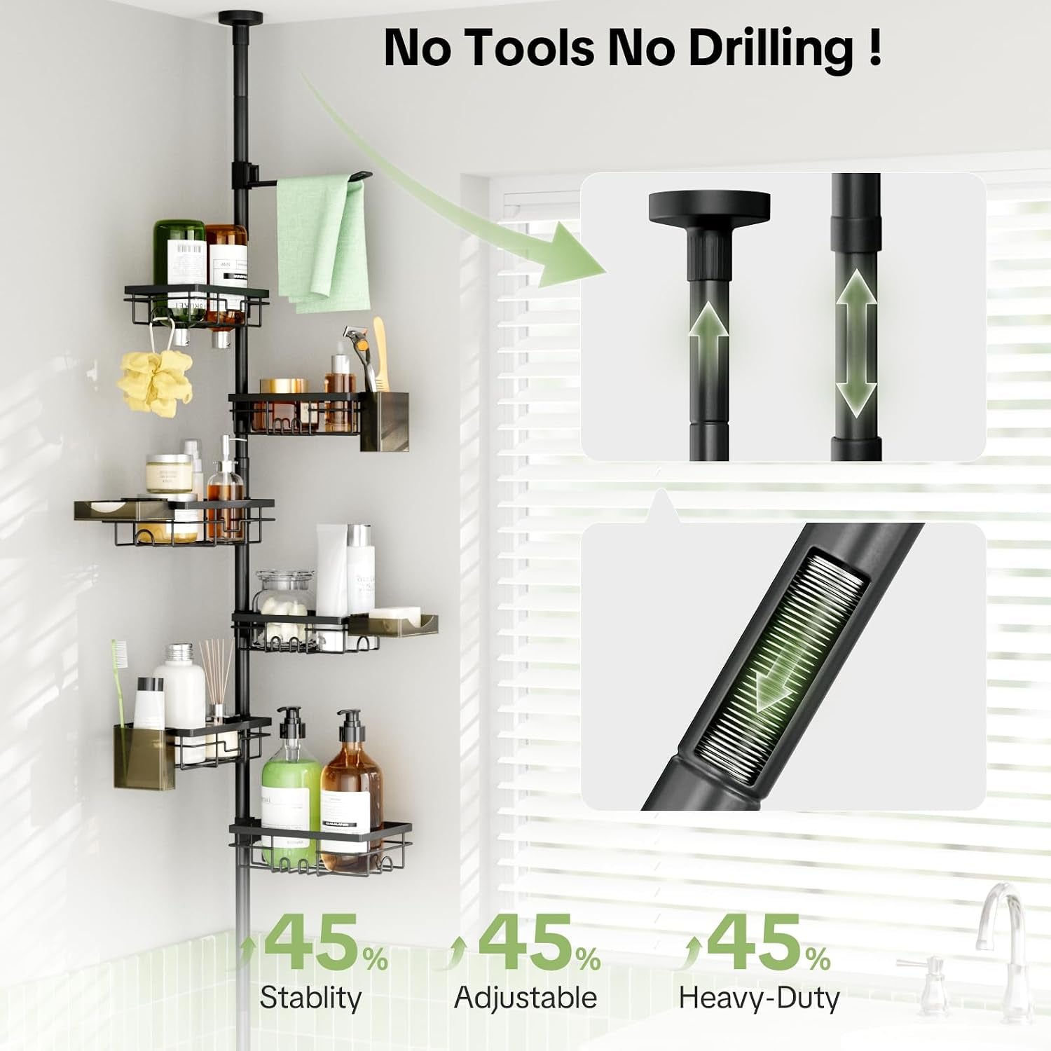 shower-tension-rod-organizer-6-tier-rustproof-corner-shower-caddy-tension-pole-with-soap-holder-hooks-adjustable-30-121-inch-bathroom-shelf-for-renters-family-stand-storage-rack-black