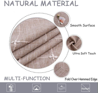 Solid Embroidery Lattice Tablecloth Cotton Linen Dust-Proof Table Cover for Kitchen Dinning Tabletop Decoration Linen Square Tablecloth 52X52 Inch3