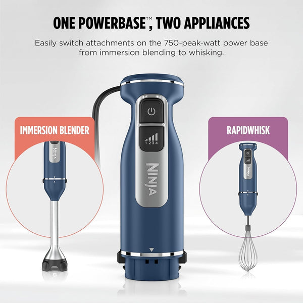 Ninja Immersion Blender & Whisk, 4 Speeds, 4Oz Cup, Deep Navy, CI201ND | Splattershield & Panprotect for Mess-Free Blending. 4 Speeds, 4-Cup Blending Vessel, Dishwasher Safe, 5-Ft Cord.3