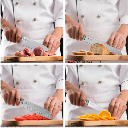 G14 Japanese Kitchen Knife Set, Stainless Steel with Block, 14Pc | Built-In Sharpener, Nonslip Handle, Dishwasher Safe. 56HRC High-Carbon Steel, FSC Wood Block, Rust-Resistant. for Gifting.7