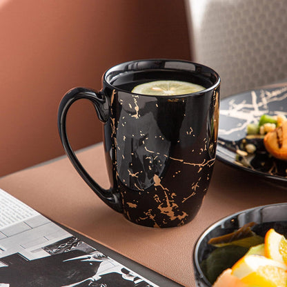 Black Plates and Bowls Sets for 4, Porcelain Dinnerware Sets 16 Piece Gold Splash Glaze Ceramic Dish Set, round Dinner Set with Mugs, Dishwasher Microwave Safe7