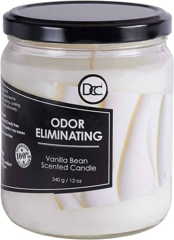 Vanilla Bean Odor Eliminating Highly Fragranced Candle - Eliminates 95% of Pet, Smoke, Food, and Other Smells Quickly - up to 80 Hour Burn Time - 12 Ounce Premium Soy Blend1