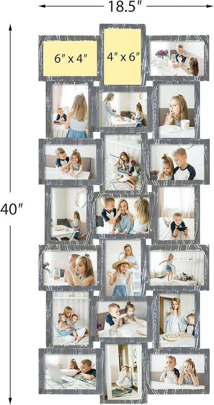 Photo Collage Frame for Wall, 21-Opening Reunion Family Picture Frame Set, Picture Frame Collage Wall Hanging for 4X6 Photos, Ashes3