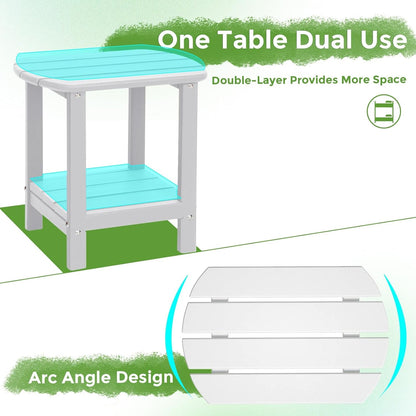 Adirondack Square Outdoor Side Table,2-Tier Storage Patio Side Table, HDPE End Tables for Backyard Pool Porch Garden Lawn6