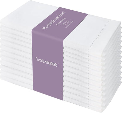 Hemstitch Cloth Napkins 18X18 in Set of 12 - White1