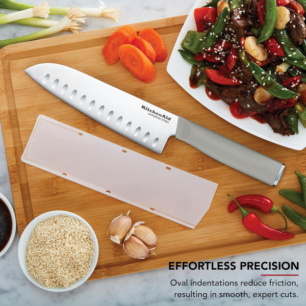 Kitchenaid Classic Santoku Knife with Custom-Fit Blade Cover, Sharp Kitchen Knife, Japanese Stainless Steel Blade, 7 Inch, Gray3