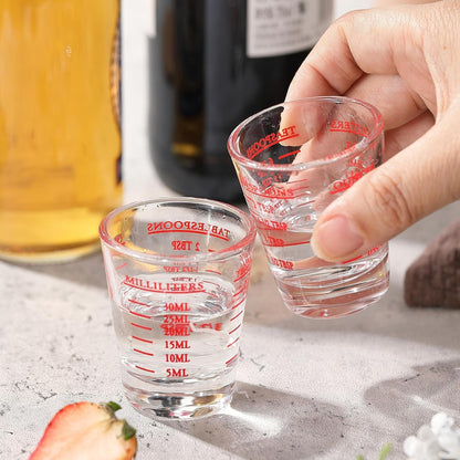 Shot Glass Measuring Cup, 2PCS Measuring Shot Glasses, Thick Base Liquid Measuring Cup for Espresso Shot Glass and Measuring Glasses, Four Different Units of Measure(1 OZ, 2 TBS, 6 TSP, 30 ML)9