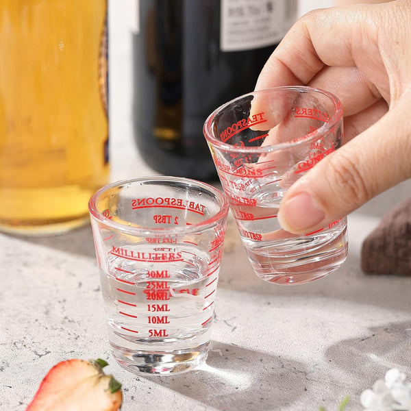Shot Glass Measuring Cup, 2PCS Measuring Shot Glasses, Thick Base Liquid Measuring Cup for Espresso Shot Glass and Measuring Glasses, Four Different Units of Measure(1 OZ, 2 TBS, 6 TSP, 30 ML)9