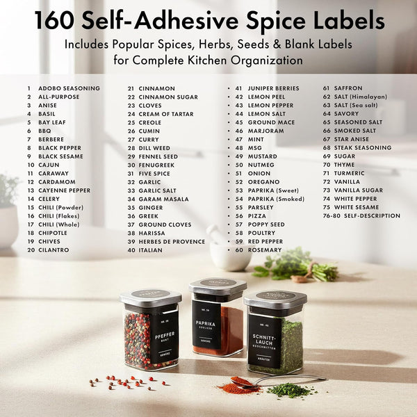 Glass Spice Jars with Labels and Steel Lids (12 X 6.4Oz) Spice Containers with 160 Label, Steel Funnel, Shaker Inserts, Empty Square Seasoning Organizer for Spice Rack, Cabinet, Drawer6
