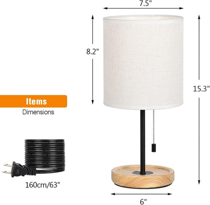 Modern Table Lamp, Nightstand Desk Lamp, Bedside Lamp with Wood Base and Linen Shade for Living Room, Bedroom, Office, College Dorm5