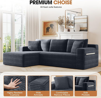 94.5" L-Shaped Minimalist Boneless Sofa for Living Room (Dark Grey, Left)7