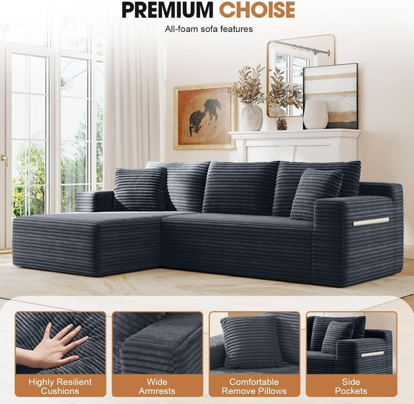 94.5" L-Shaped Minimalist Boneless Sofa for Living Room (Dark Grey, Left)7