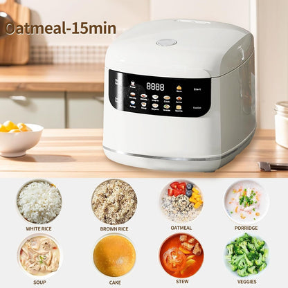 5 Cups Electric Mini Rice Cooker Portable 10-In-1 Smart Pot White | 2.1L Capacity, 24-Hour Delay Timer, Non-Stick Inner Pan, Fast 400W Heating for Dorm or Travel Soup Preparation5