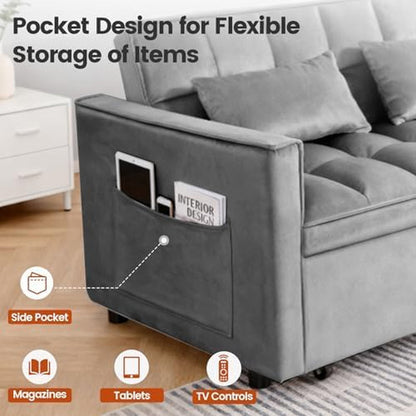 Sleeper Sofa Bed with Adjustable Backrest & Side Pockets, Gray3