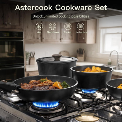 21 Pcs Pots and Pans Set Non Stick, Ceramic Cookware Set Detachable Handle, RV Kitchen Cooking Set Removable Handles, Oven Safe, Induction Ready, Stackable, Black, Fathers Day Gift for Men2