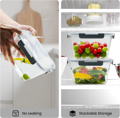 2 Pack Large Glass Storage Containers with Lids 85Oz/10.5Cup Big Airtight Glass Food Storage Containers for Rotisserie Chicken Watermelon Meal Prep, BPA Free, Freezer Dishwasher Oven Safe3