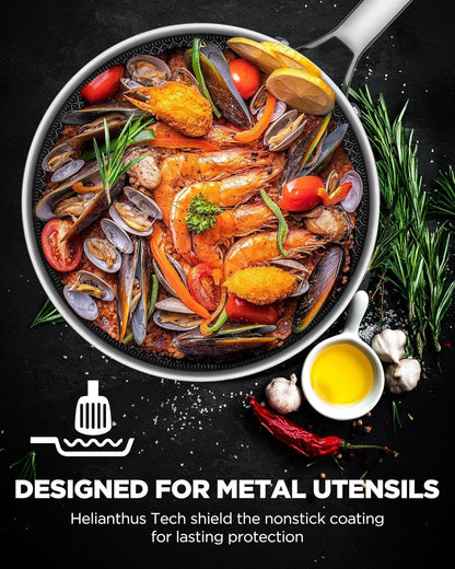 Frying Pans Nonstick with Lid, Hybrid Ceramic Nonstick Tri-Ply Saute Pan with Lid,Pfas/Pfoa/Ptfe Free, Metal Utensil Safe, Dishwasher & Oven Safe, Induction Compatible4