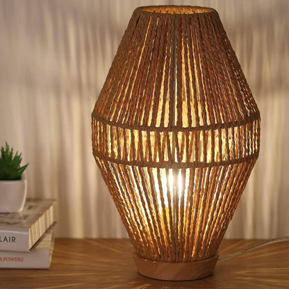 Boho Table Lamps for Bedroom & Living Room - Small Natural Woven Basket Lanterns with Paper String Shades1