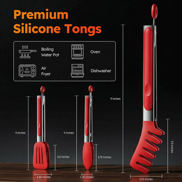 HST 3 Pack Kitchen Tongs, Non Stick Stainless Steel 9 Inch Tongs4