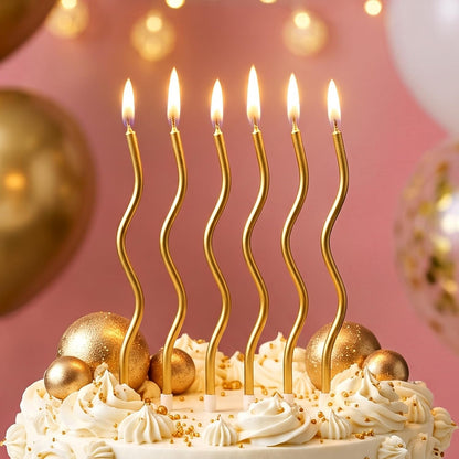 12-Count Gold Spiral Long Thin Metallic Birthday Candles, Cake Candles, Birthday Parties, Wedding Decorations, Party Candles.2