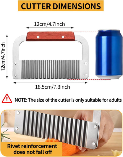 Crinkle Cutter Stainless Steel Potato Slicer Heavy Duty Wavy Crinkle Cutting Chopping Tools with Wooden Handle for Carrot Veggies | Heavy Duty Wooden Handle Sharp and Deep Waves Crinkle Cutting for Carrot Zucchini Pickled Cucumber Dishwasher Safety2