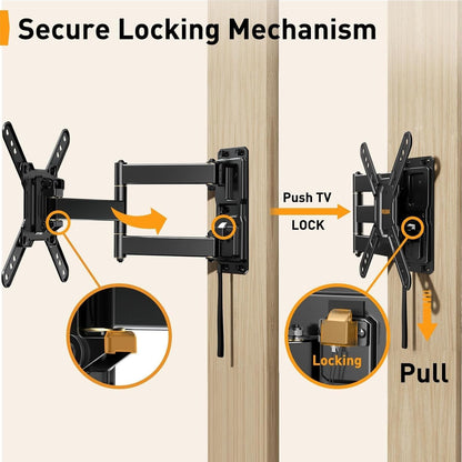 Lockable RV TV Mount for 13–43 Inch Tvs up to 44 Lbs, Full Motion RV TV Wall Mount with Swivel, Tilt, Pull Cord Lock, RV TV Mount for Camper, RV, Motorhome, Max VESA 200X200Mm, PGLRVF24