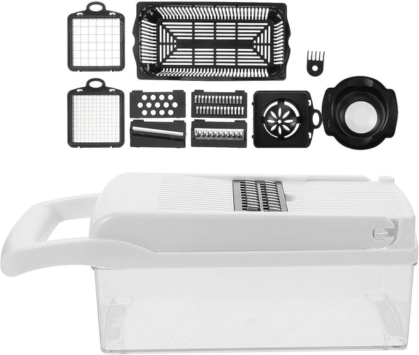 Multi-Function Vegetable Grater and Potato Slicer with Hand Grater Handle, 15Pcs White Kitchen Accessory Set for Onion Dicing, Shredding, and Slicing1