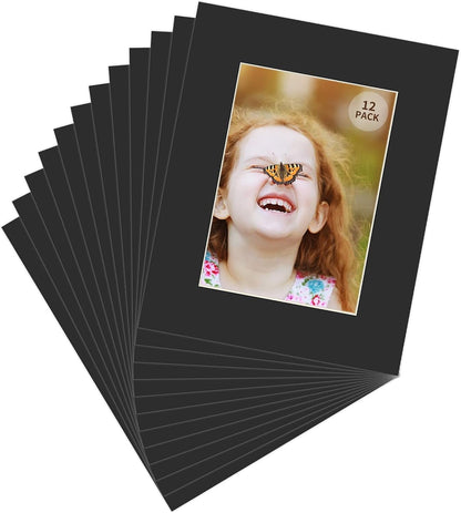 8X10 Black Picture Mats with White Core Bevel Cut Frame Mattes for 5X7 Pictures - Pack of 123