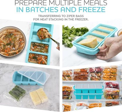 Silicone Freezer Tray with Lid - Soup Freezer Container Molds - Large Ice Cube Tray- Makes 8 Perfect 1 Cup Portions Cubes, 2-Pack Freezer Storage Food Soups & Meal Prep - Oven & Dishwasher -Safe2